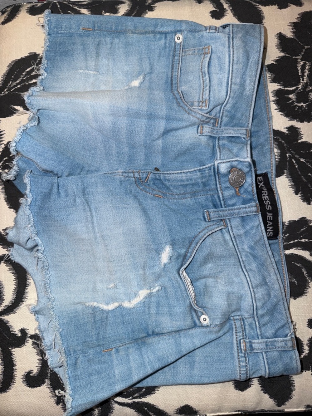 Express Light Blue Distressed Denim Jean Shorts